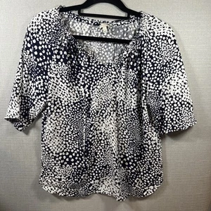 Talbots Women's V-Neck Blouse Size Small Navy And White - Picture 1 of 5