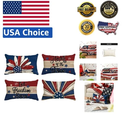 Elegantes fundas de almohada 4 de julio con cremallera - Juego de 4 para decoración del hogar Foto 1 de 4