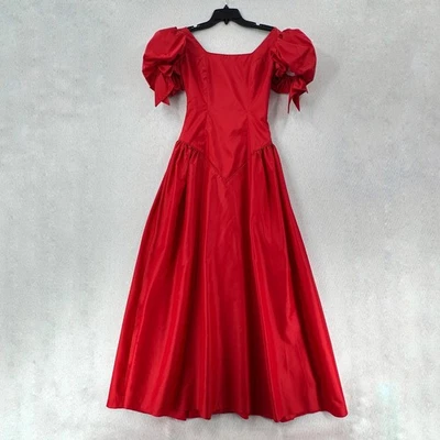 VTG Women's 80s Red Dress W Sequins Sz 7/8 1980s Ruffled Prom  Formal Gown - Image 1 of 4