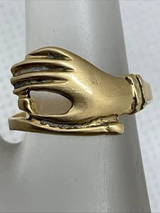VINTAGE HANDMADE Solid 18K Yellow Gold HAND Ladies Band Ring 2.9gr. Size 7 - Picture 1 of 24