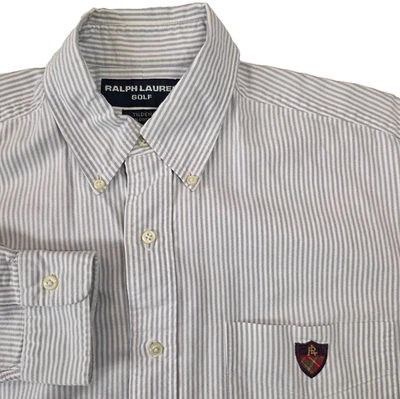 Ralph Lauren Golf Para Hombres M Tilden Oxford L/S Camisa Azul Blanco Rayas Bolsillo Cresta Foto 1 de 4