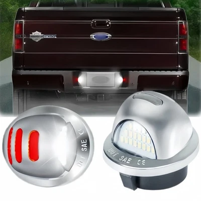 2Pcs Chrome Red Tub LED License Plate Lights for Ford F150 F250 F350 F450 F550 - Image 1 of 4