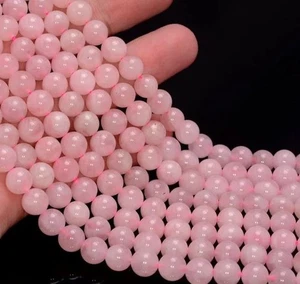 Cuentas redondas de piedra de cuarzo rosa de 8 mm rosa bebé - Imagen 1 de 8