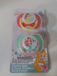 Disney Princess 2-Pack Pacifiers with Cover 0+ Ships Fast Gift Quality - Picture 1 of 2