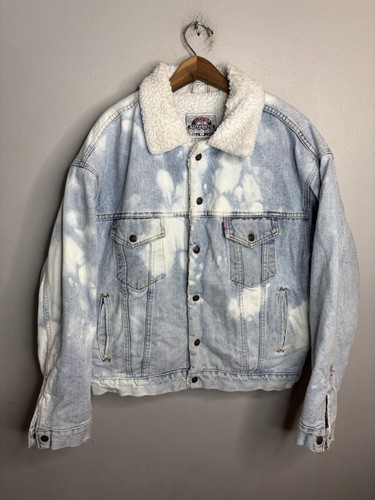 SUPREME Giacca vintage Levis Sherpa Trucker denim uomo grande lavaggio acido USA candeggina anni 90