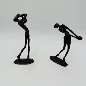 Pair of Bronze Golfer Statues Brutalist Style Abstract Sculpture Golf Vintage - Picture 1 of 11