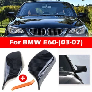 2X Rear View Mirror Cover Cap Carbon Look for BMW 5 E60 550i 2004 2005 2006 2007 - Picture 1 of 8