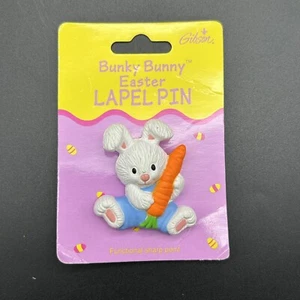 Vintage Easter Bunny Pin Lapel Gibson White Rabbit Orange Carrot Blue Spring1996 - Picture 1 of 8
