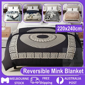 Reversible Double Sided Mink Blanket Queen King Size 220*240cm Soft Throw Quilt - Picture 1 of 16