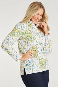 Ex Bonmarche Floral Ivory Button Neck Jumper - Picture 1 of 7