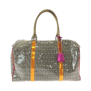 FENDI Women's Zucchino Sequin Overnight Boston Bag Beige Multicolor Gold - Picture 1 of 8