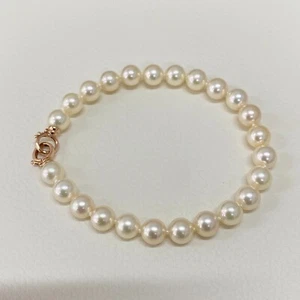 7-7.5mm Round Champagne Akoya pearl bracelet 14k solid rose gold Clasp,8.0" - Picture 1 of 11