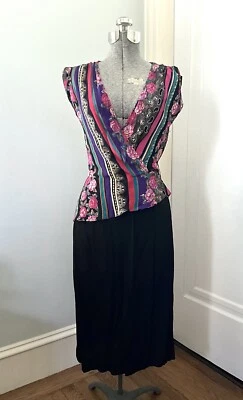 Vtg 1970's Forties Revival Floral Print Backless Dress with Peplum - Image 1 of 4