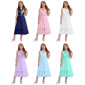 Girls Bolero Set Eye-catching Dress Set Sleeveless Lapel High Waist Wedding - Picture 1 of 69