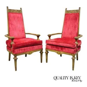 Vintage Italian Hollywood Regency Red High Back Lounge Arm Chairs - a Pair - Picture 1 of 11