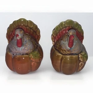 Vintage Turkey on Pumpkin Salt and Pepper Shakers Set Thanksgiving 3” - Picture 1 of 4