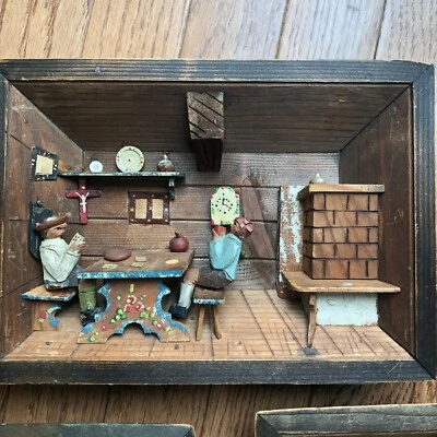 Vintage European Hand Made 3 D Wood Diorama / Shadow Box of Kitchen/Hearth Nice! - Image 1 of 4