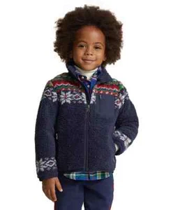 Polo Ralph Lauren Boys Fair Isle Teddy Fleece Jacket Navy Blue Size 6 - Picture 1 of 7