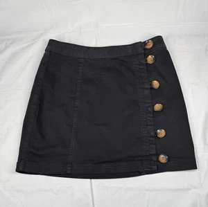 FREE PEOPLE LITTLE DAISIES Black Button Front Stretch Denim Skirt Size 8 - Picture 1 of 5