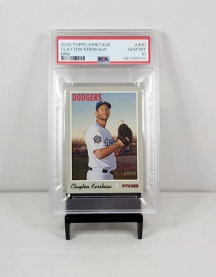 2019 Topps Heritage #490 Clayton Kershaw Mini /100 PSA Gem Mint 10 Dodgers POP 2 - Image 1 of 3
