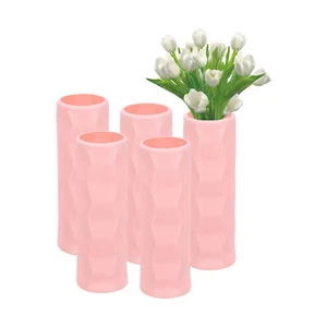 Flower Vases, 5pcs Stylish Flower Vases for Bouquet Plastic Flower Vase, Pink - Picture 1 of 7