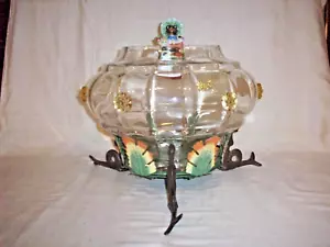 ANTIQUE VINTAGE FISH BOWL & HOLDER ART DECO LIGHT FROG SITTER - Picture 1 of 12