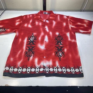 VINTAGE MOON 1990s Y2K TRIBAL BOWLING SHIRT Mens L Red  - Picture 1 of 7
