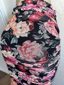 NWOT $80 Express Body Contour Floral Mesh Ruched Midi Skirt Black Coquette New! - Picture 1 of 11