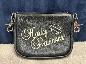 Harley Davidson Bar & Shield Embroidered Clip Pouch Black Soft Leather. R2 - Picture 1 of 8