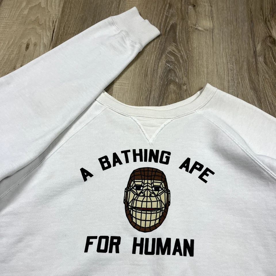 VTG 90s Bape A Bathing Ape For Human Sweatshirt White Crewneck Medium Nigo - Image 1 of 4