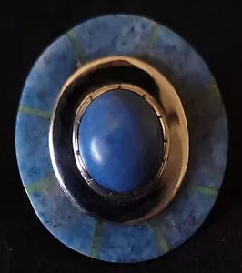 ANILLO DE SEÑORA DE PLATA ESTERLINA NAVAJO TALLA 8 1/2 CON INCRUSTACIÓN DE LAPISLÁZULI DE MEZCLILLA Y PEPITA - Imagen 1 de 7
