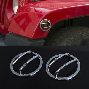 Sides Turn Signal Light Cover Trim For 07-18 Jeep Wrangler JK Accessories Chrome