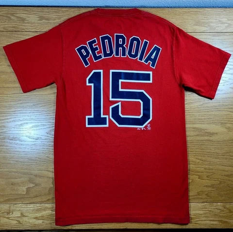 DUSTIN PEDROIA Boston Red Sox Majestic Red Name & Number T-Shirt S Men's Small Cover