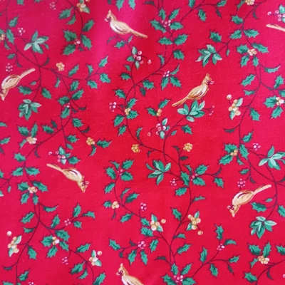 Wamsutta de colección OTC para sello.  Tela navideña acebo y pájaros 2 yardas 44" W Foto 1 de 2