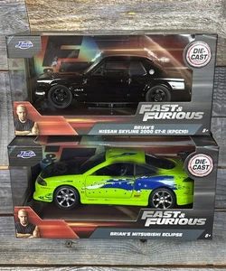 Jada Fast And Furious Brian’s Skyline 2000GTR & Eclipse (Bullet Riddled) 2pcs - Picture 1 of 4