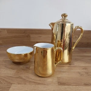 Royal Worcester Gold Lustre Coffee Pot, Milk Jug & sugar bowl set Vintage - Picture 1 of 22
