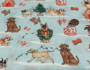 Natale * cani carini * decorazione * corde luminose * alberi * ghirlande * 100% cotone * 8" x 22" - Foto 1 di 5