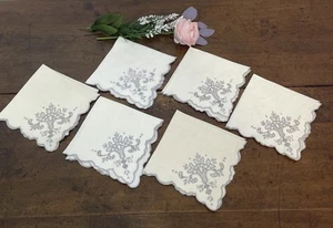 Madeira Embroidered Linen Napkins Ivory Set of 6 READ - Picture 1 of 6