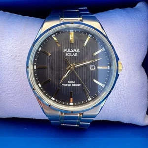 PULSAR Men’s Watch Solar Analog Round Face AS32-X008 - 50m Water Resist - Black - Picture 1 of 10