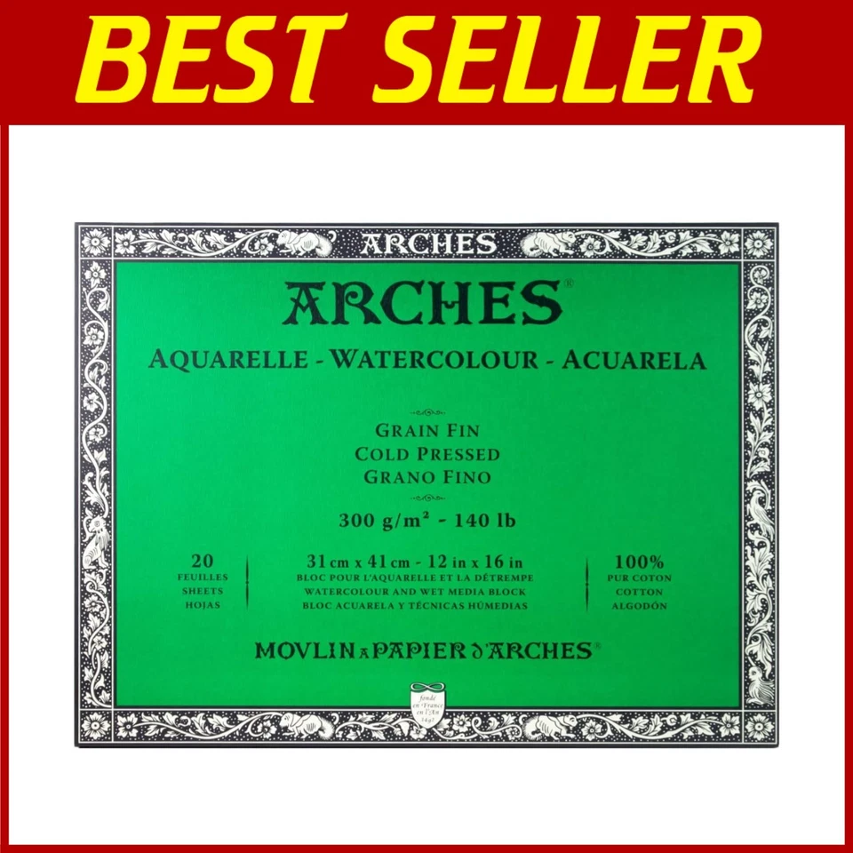 Bloque de papel de acuarela prensa en frío 12x16 - grado profesional Foto 1 de 4
