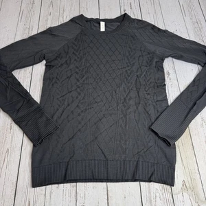 Lululemon Rest Less Pullover Cable Knit Pattern Long Sleeve Shirt Black Womens 8 - Picture 1 of 10