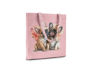 Cute Frenchie's Pink Graphic Canvas Tote - Unique Design 15"x16" - Picture 1 of 3