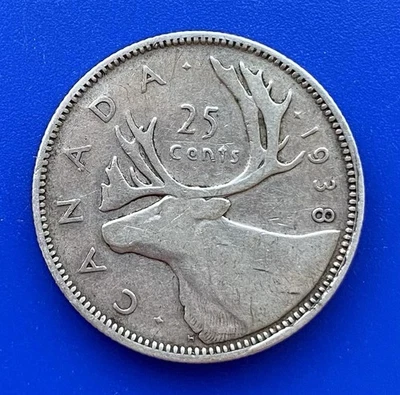 1938 Canada 25 Cents 0.800 Silver Coin Excellent Condition - FREE Shipping #2 - Image 1 of 2