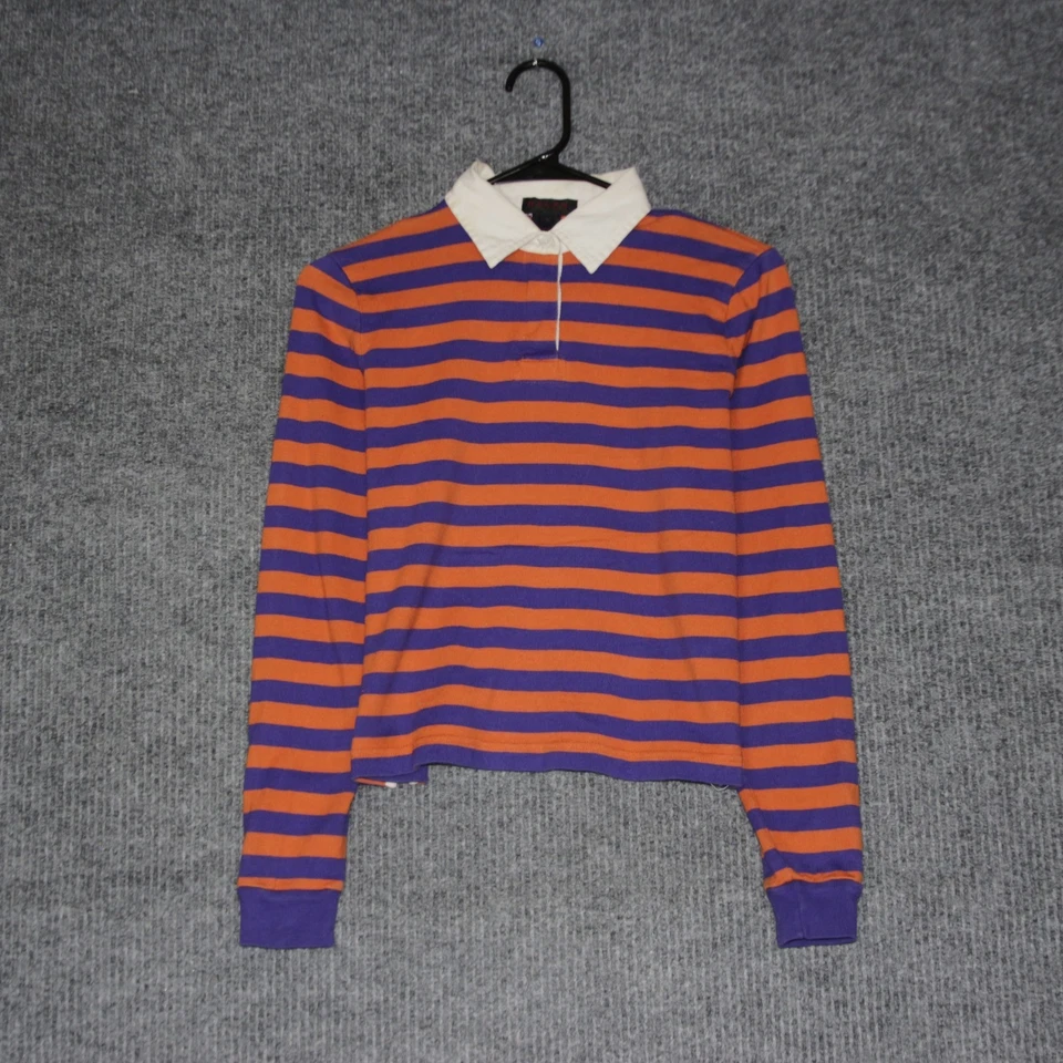 Polo Ralph Lauren Mujer S Naranja Rugby Rayas Manga Larga Cuello Recortado Foto 1 de 4