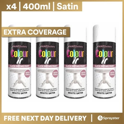 x4 Paint Factory Multi-Purpose Colour It Spray Paint 400ml White Satin