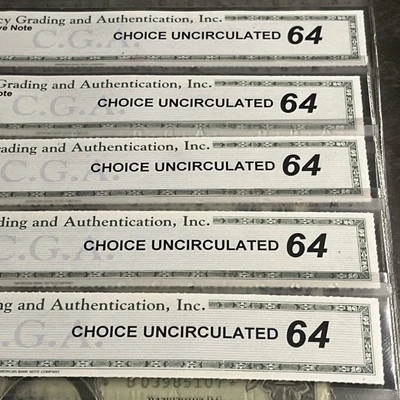 1969 $1 FRN NY CU STAR Fr 1903-B* CGA 64 STARS Choice UNC FIVE Consecutive Notes - Image 1 of 4