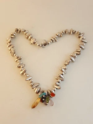 Collar artesanal de plata esterlina estudio hecho a mano cornalina granate peridoto turquesa Foto 1 de 4