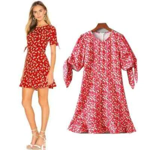 Elegante Ligero Cómodo Vestido Traje Corto Suave Rojo Blanco Flores 4473 - Imagen 1 de 4