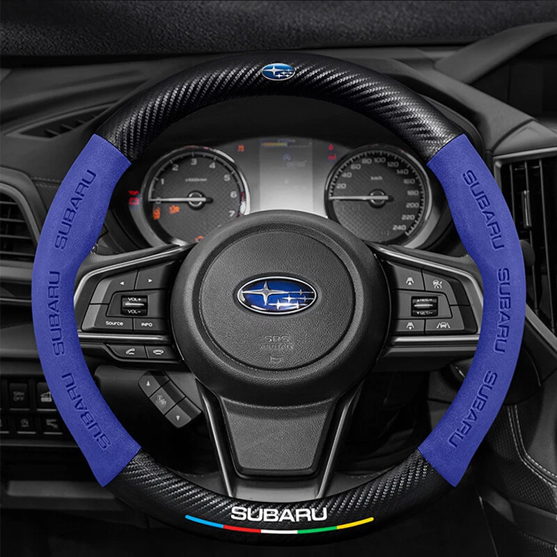 15"/38cm Blue Suede Leather Carbon Fiber Car Steering Wheel Cover For Subaru Foto 1 de 4