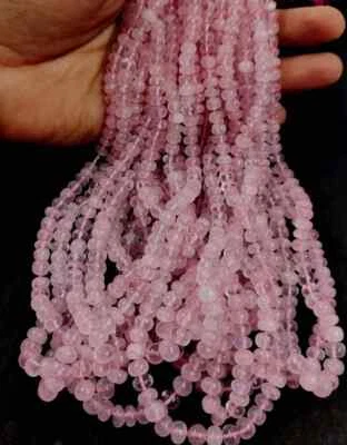 16" Rose Quartz Smooth Rondelle Beads AAA+ Pink Quartz Plain 6-7mm Gemstone Bead - Image 1 of 4